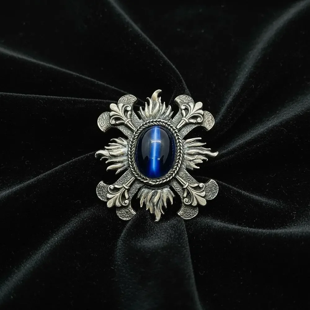 Accessocraft NYC Maltese Cross Brooch-Cats Eye Cabochon-Gothic-1960s Vintage-Pin
